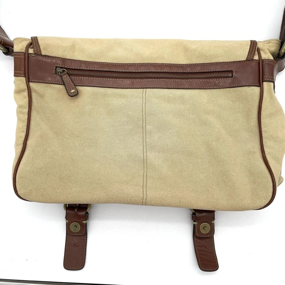 VTG Fossil Cotton Canvas and Leather Oversized Messenger Book Bag Unisex Travel